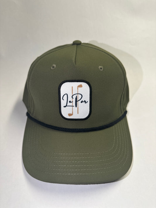 Olive/Black Athletic Rope Snap Back w/ Sublimation Printed Black/Gold/White Patch